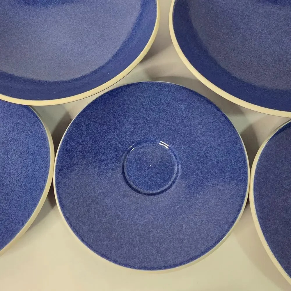 Sasaki Colorstone Sapphire Blue Lot 5 2 Soup Bowls 3 Saucers Vintage Stoneware